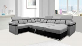 Canapé panoramique MALAGAS XL relax convertible méridienne à droite avec têtières amovibles