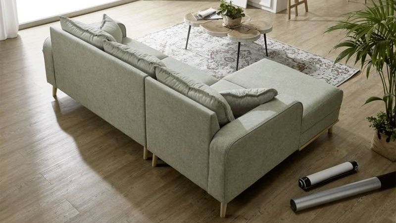 Canapé d'angle à gauche BERNIS style scandinave pieds bois