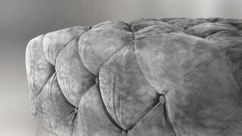 Pouf CASSIS gris style Chesterfield pieds noir