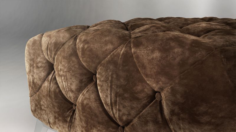 Pouf CASSIS marron style Chesterfield pieds noir