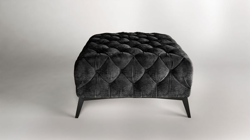 Pouf CASSIS design Chesterfield pieds noir vintage gris anthracite