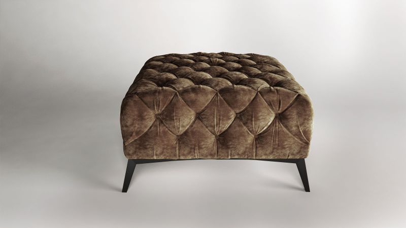 Pouf CASSIS design Chesterfield pieds noir vintage marron