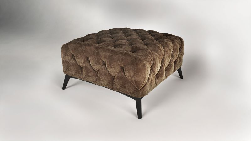 Pouf CASSIS marron design Chesterfield pieds noir
