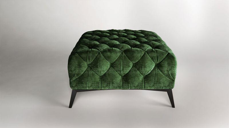 Pouf CASSIS design Chesterfield pieds noir vintage vert