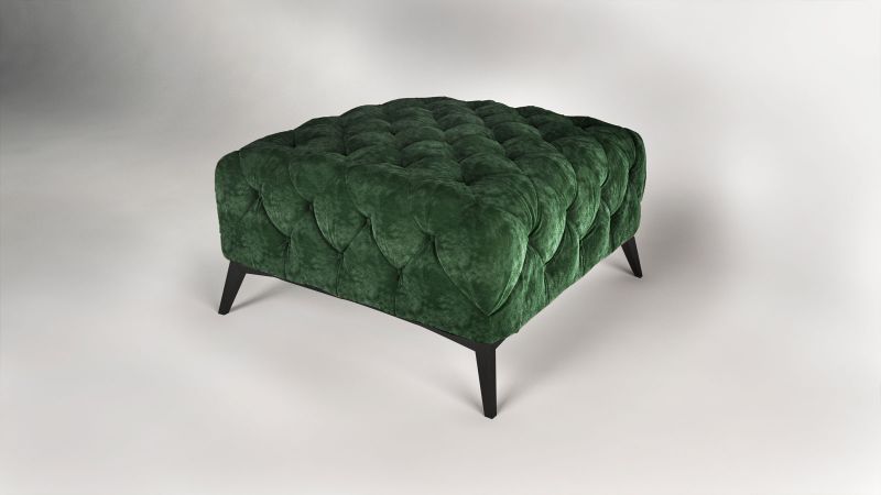 Pouf CASSIS vert design Chesterfield pieds noir