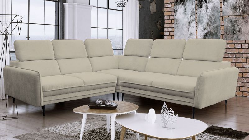 Canapé angle symétrique JUVIGNAC avec têtières gris clair