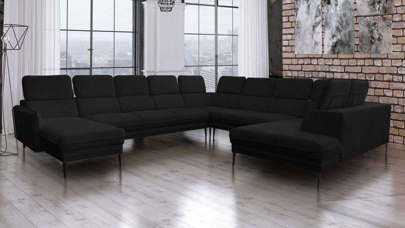 Canapé panoramique JUVIGNAC  avec têtières noir
