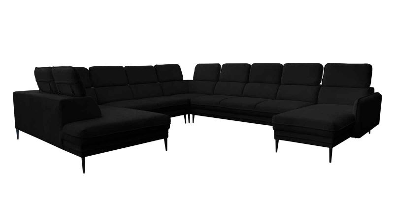Canapé panoramique U JUVIGNAC Méridienne droite Terminal gauche noir