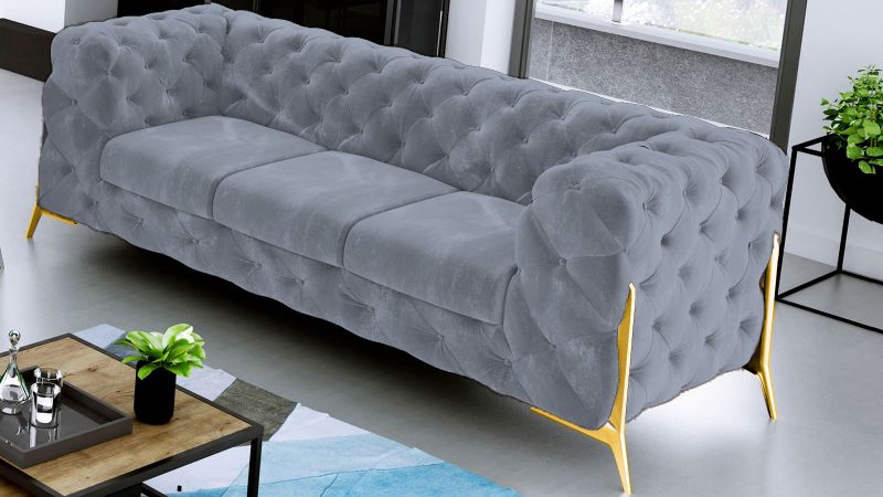 Canapé 3 places CASSIS BIS design Chesterfield avec pieds hauts or