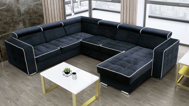 Canapé panoramique BLAUZAC convertible avec coffre méridienne à droite