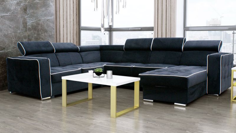 Divan panoramique BLAUZAC convertible avec coffre méridienne à droite