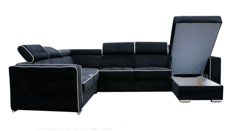 Canapé ouvert BLAUZAC panoramique convertible avec coffre méridienne à droite