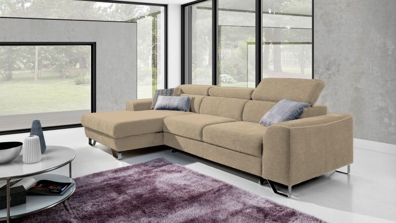 Canapé d'angle gauche AVEZE convertible avec têtière et coffre