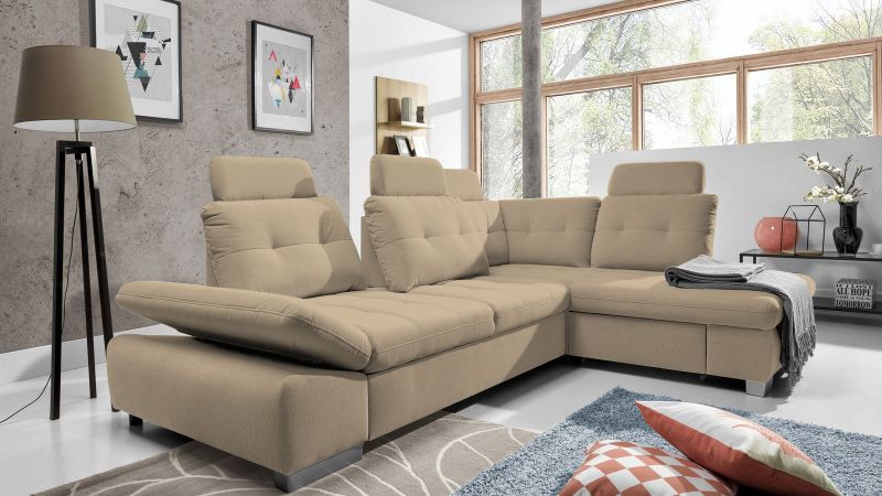 Canapé d'angle droit CARPENTRAS Terminal convertible avec coffre et têtières