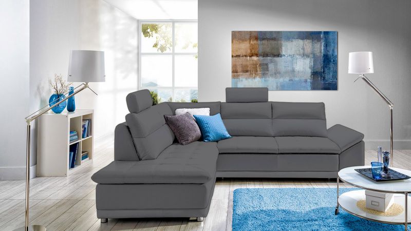 Canapé d'angle à gauche MAZAN convertible avec coffres