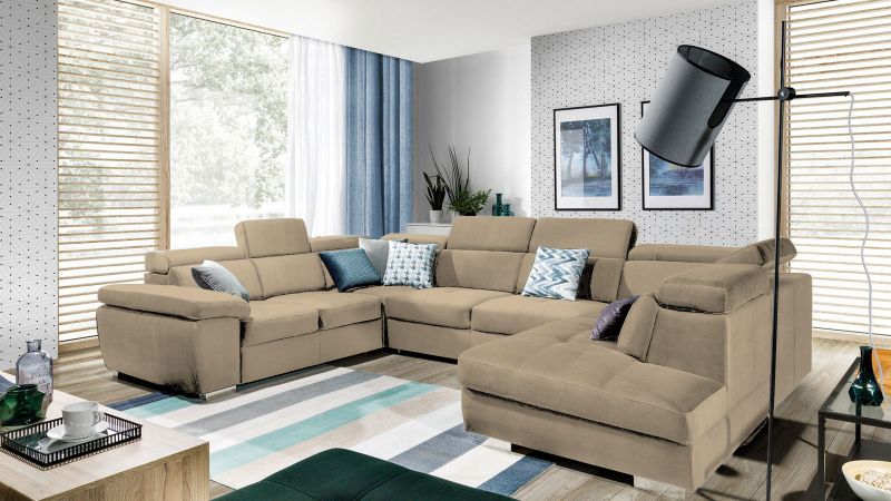 Canapé panoramique ROUET méridienne à droite convertible avec coffre