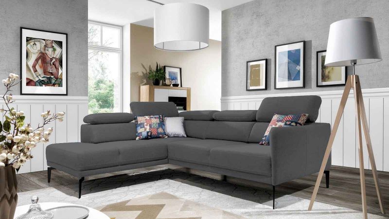 Canapé d'angle à gauche SAINT-AMBROIX Terminal avec têtières amovibles