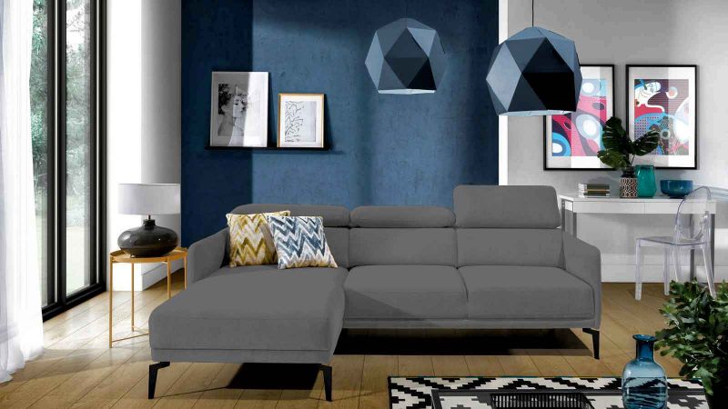 Canapé d'angle SAINT-AMBROIX méridienne à gauche avec têtières amovibles