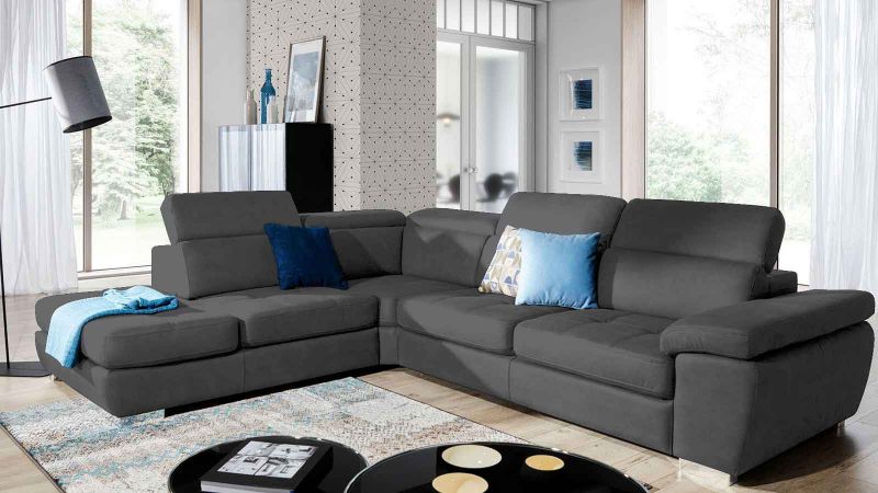 Canapé d'angle à gauche SAUVE avec coffre et têtières amovibles