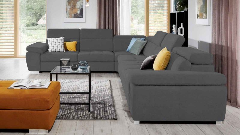 Canapé d'angle à gauche SAUVE Terminal avec coffre et têtières amovibles