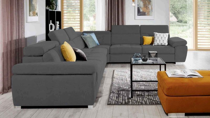 Canapé d'angle à droite SAUVE Terminal avec coffre et têtières amovibles