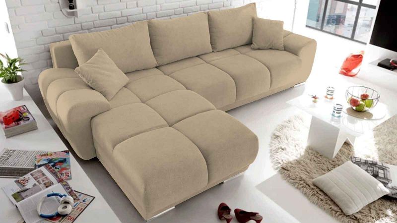 ARCACHON Canapé d'angle à gauche beige convertible