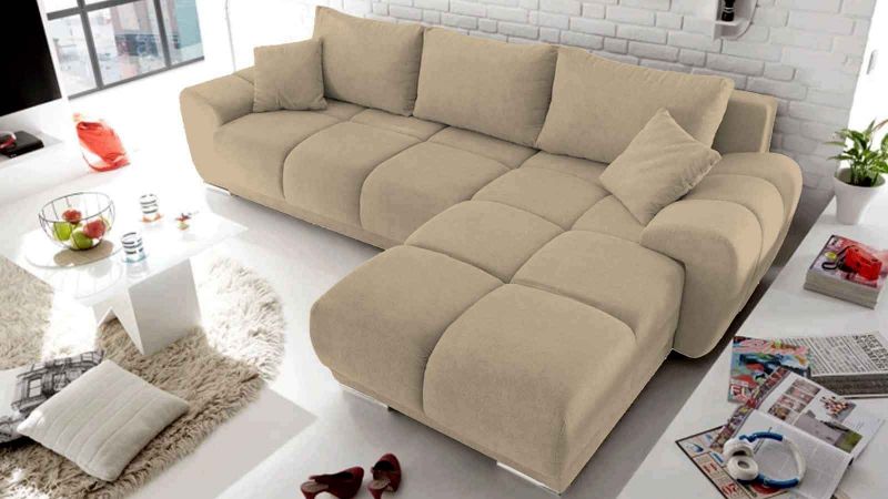 Canapé d'angle beige nude à droite ARCACHON convertible