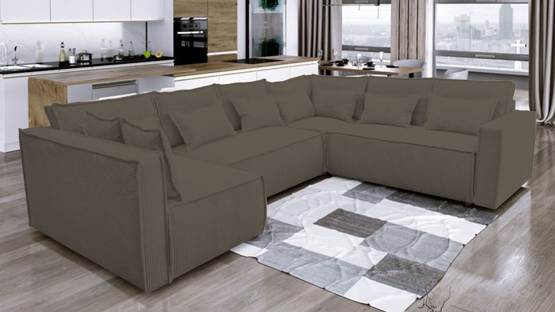 Canapé panoramique méridienne à gauche MANDUEL convertible marron glacé