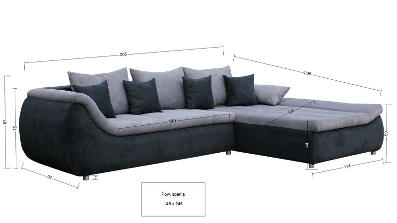 Dimensions canapé angle à droite JONCELS convertible avec coussins