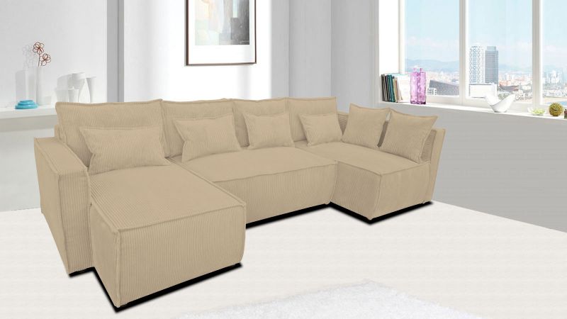 Canapé panoramique MANDUEL beige convertible lit méridienne Terminal à droite