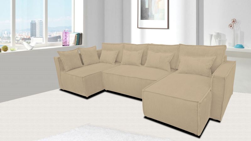 Divan beige convertible  panoramique MANDUEL méridienne à droite Terminal à gauche