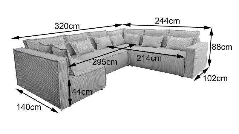 Dimensions canapé panoramique méridienne à gauche MANDUEL convertible