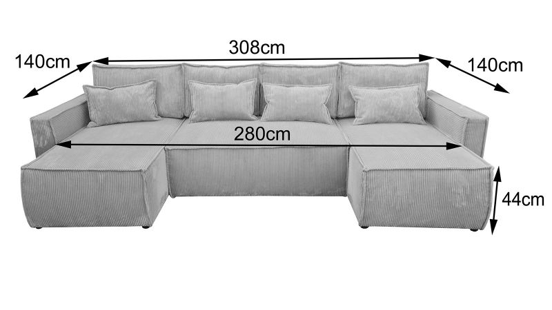 Dimensions canapé panoramique symétrique MANDUEL convertible gris