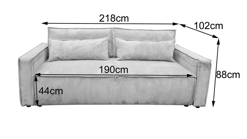 Dimensions canapé MANDUEL 3 places convertible jaune moutarde