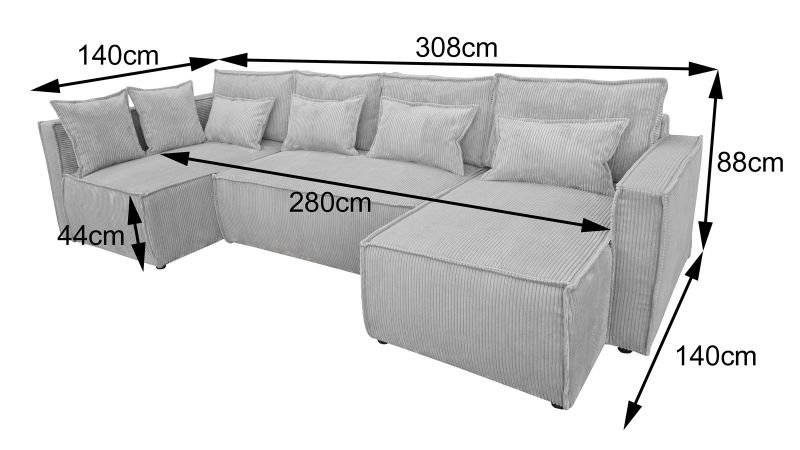Dimensions canapé convertible fixe panoramique MANDUEL méridienne à droite Terminal à gauche