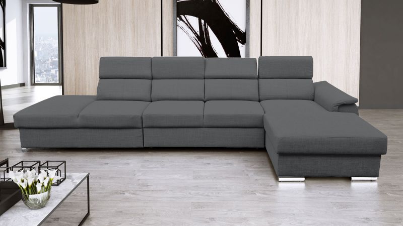 Canapé méridienne à droite GARDON XL convertible avec coffre et têtières inclinables