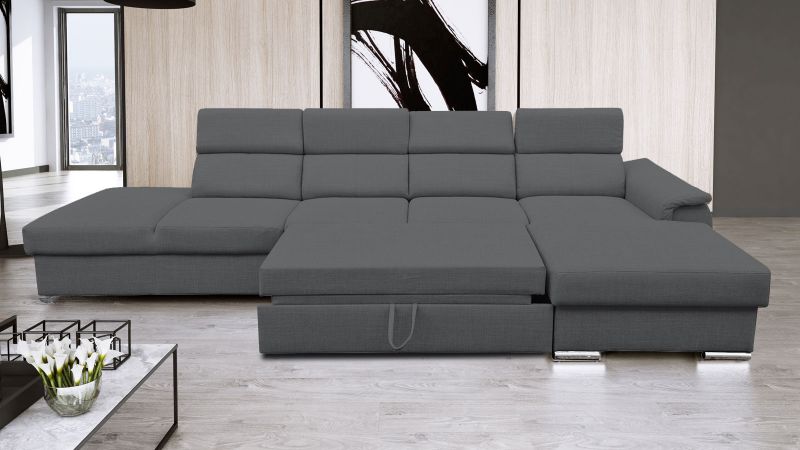 Canapé méridienne à droite GARDON XL convertible avec coffre et têtières inclinables