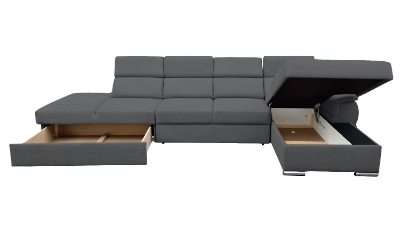 Canapé méridienne à droite GARDON XL convertible avec coffre et têtières inclinables