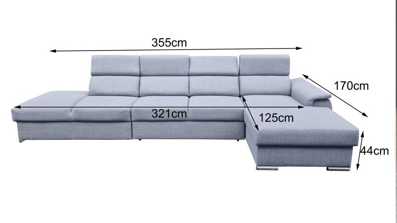 Canapé méridienne à droite GARDON XL convertible avec coffre et têtières inclinables