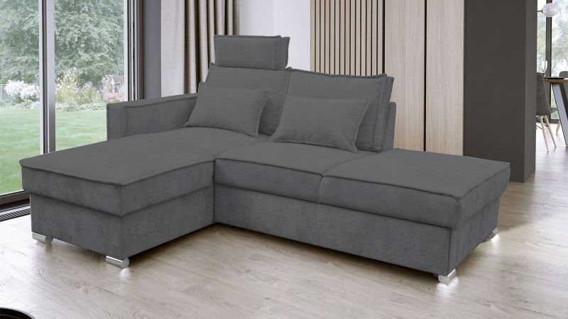 Canapé méridienne à gauche PALAVAS MINI convertible avec coffre et têtières inclinables