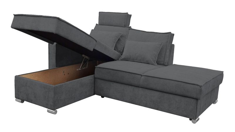 Canapé méridienne à gauche PALAVAS MINI convertible avec coffre et têtières inclinables