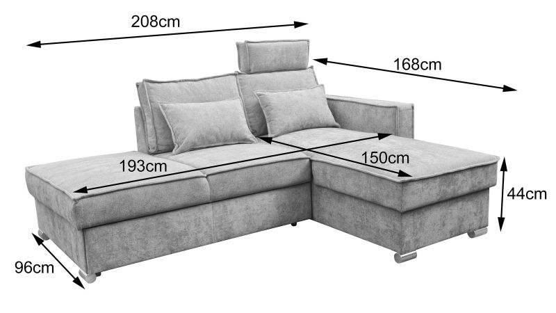 Canapé méridienne à gauche PALAVAS MINI convertible avec coffre et têtières inclinables
