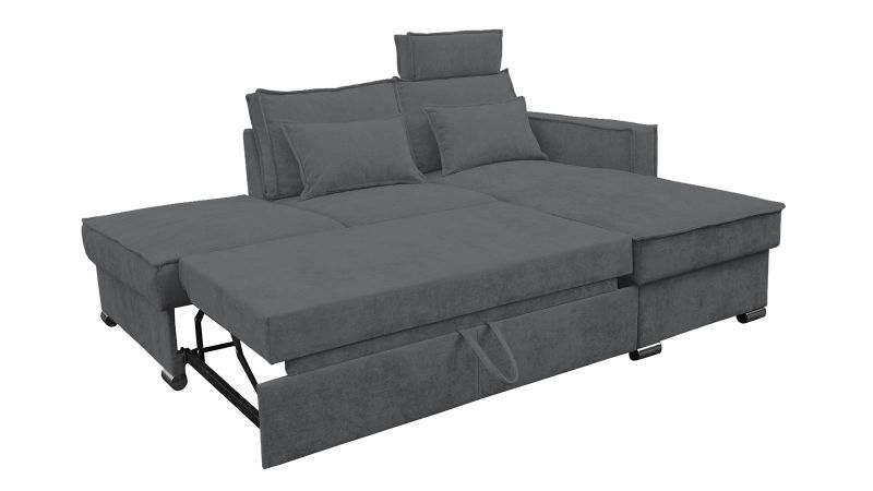 Canapé méridienne à droite PALAVAS MINI convertible avec coffre et têtières inclinables