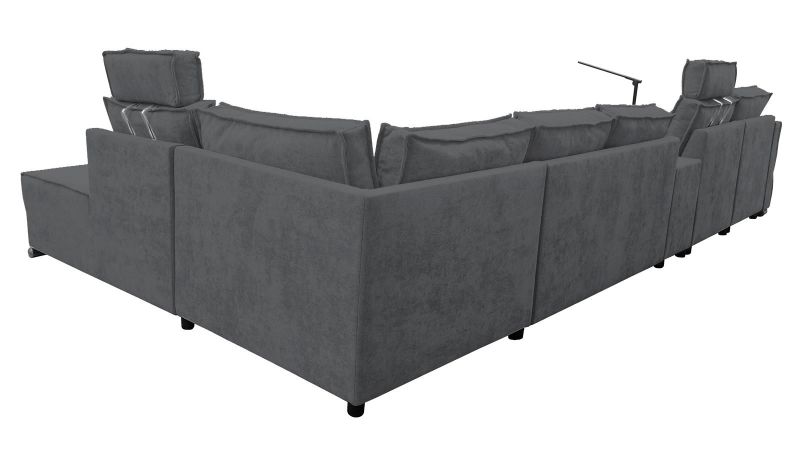 Canapé panoramique PALAVAS XL méridienne à gauche bar convertible avec coffre et têtières