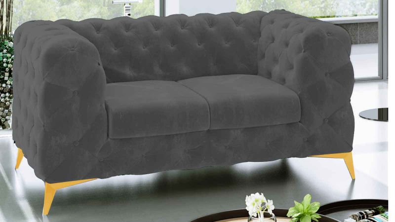 Canapé 2,5 places CASSIS design Chesterfield avec pieds or