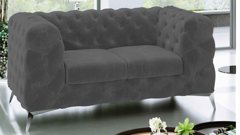 Canapé 2 places CASSIS design Chesterfield avec pieds argent