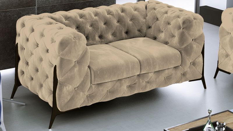 Canapé 2 places CASSIS BIS design Chesterfield avec pieds hauts noir