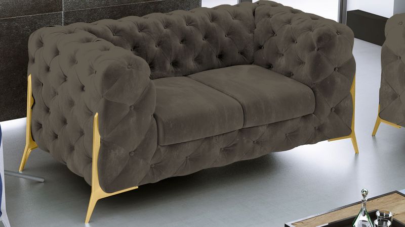 Canapé 2,5 places CASSIS BIS design Chesterfield avec pieds hauts or