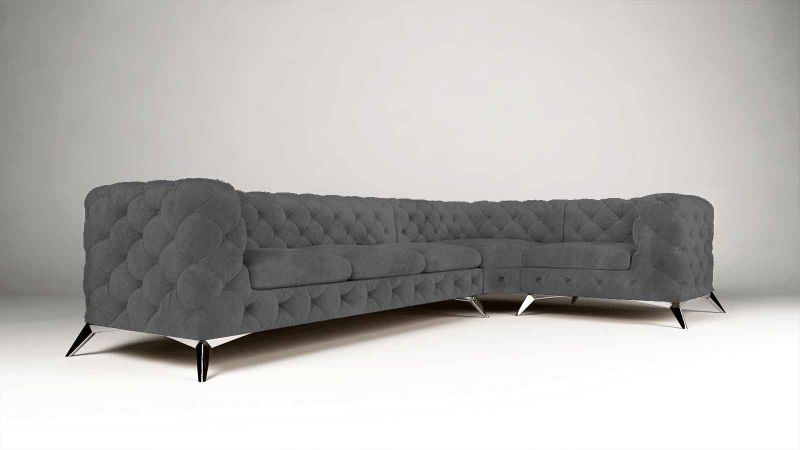 Canapé angle à droite CASSIS design Chesterfield (3+1) avec pieds argent