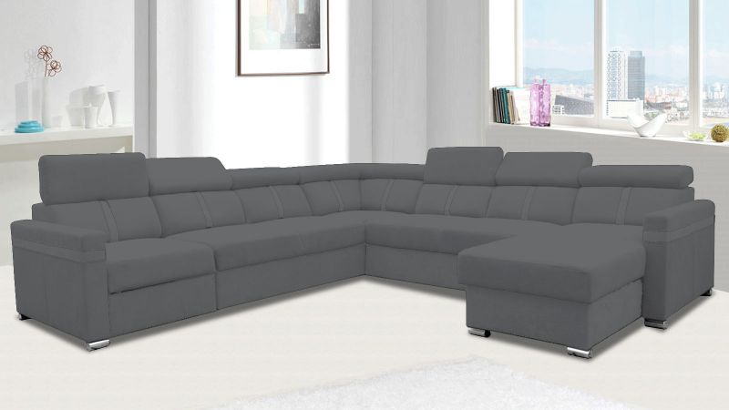 Canapé panoramique MALAGAS XL relax convertible méridienne à droite avec têtières réglables